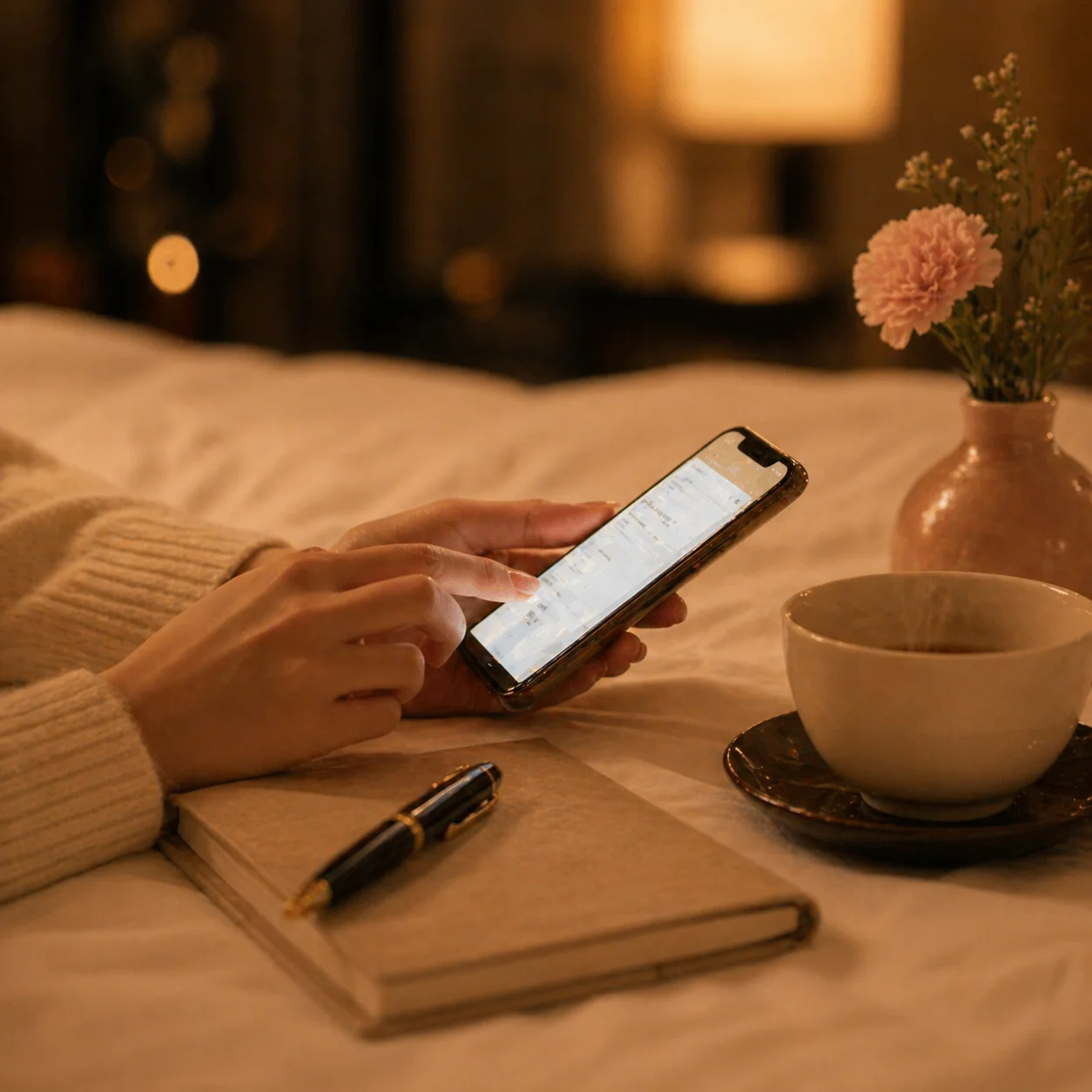 スマートフォンでLEADの予約フォームを操作する手元